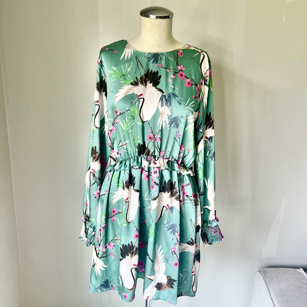 Zara Cherry Blossom Crane Heron Bird
Satin Dress